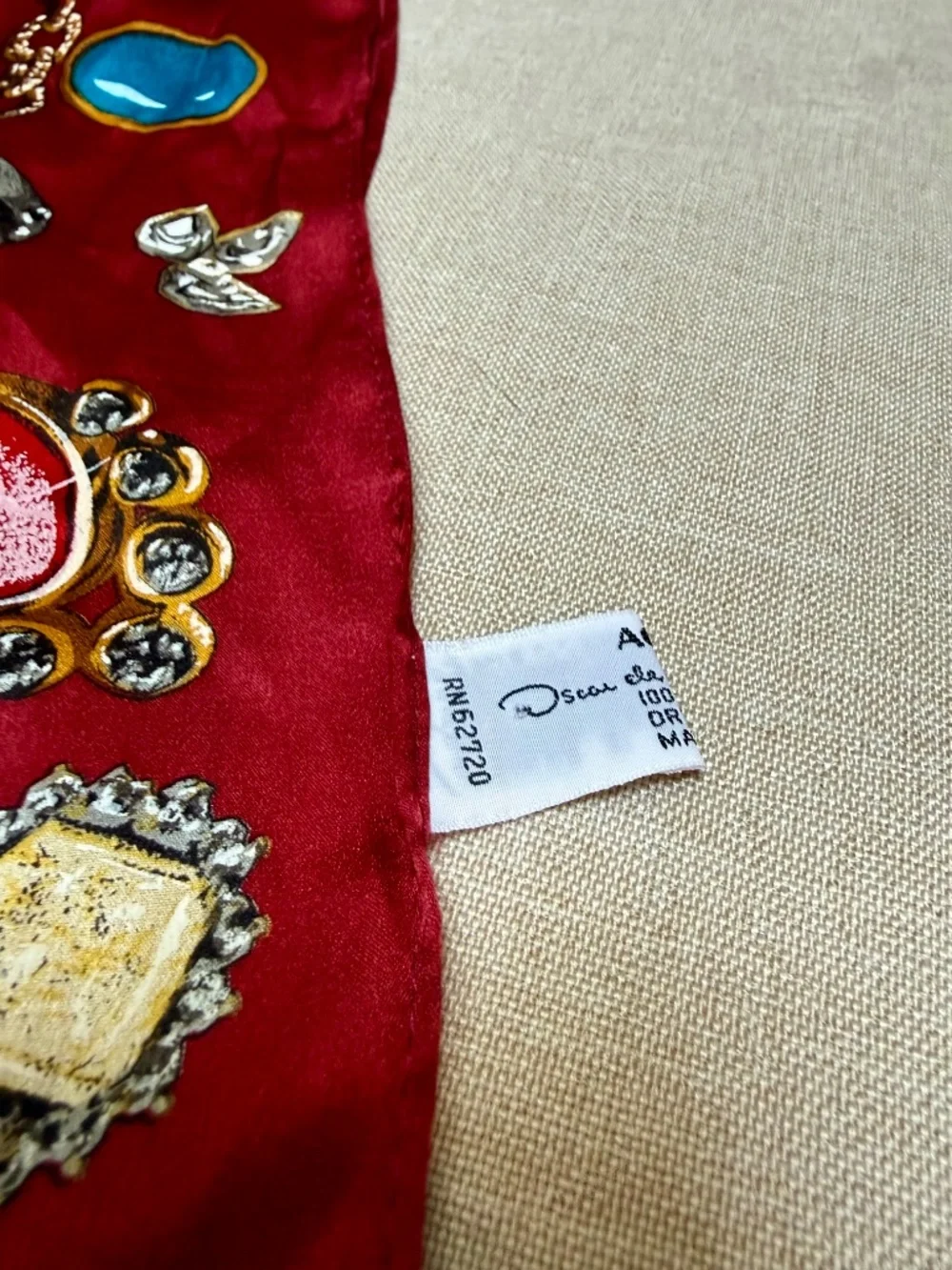 Vintage Oscar de la Renta Pure Silk Scarf Gems and Jewels